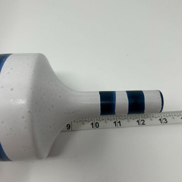 Crate and Barrel Terra Cotta Vase Blue Striped Gray Nautical Decor Hand Painted - Picture 13 of 14